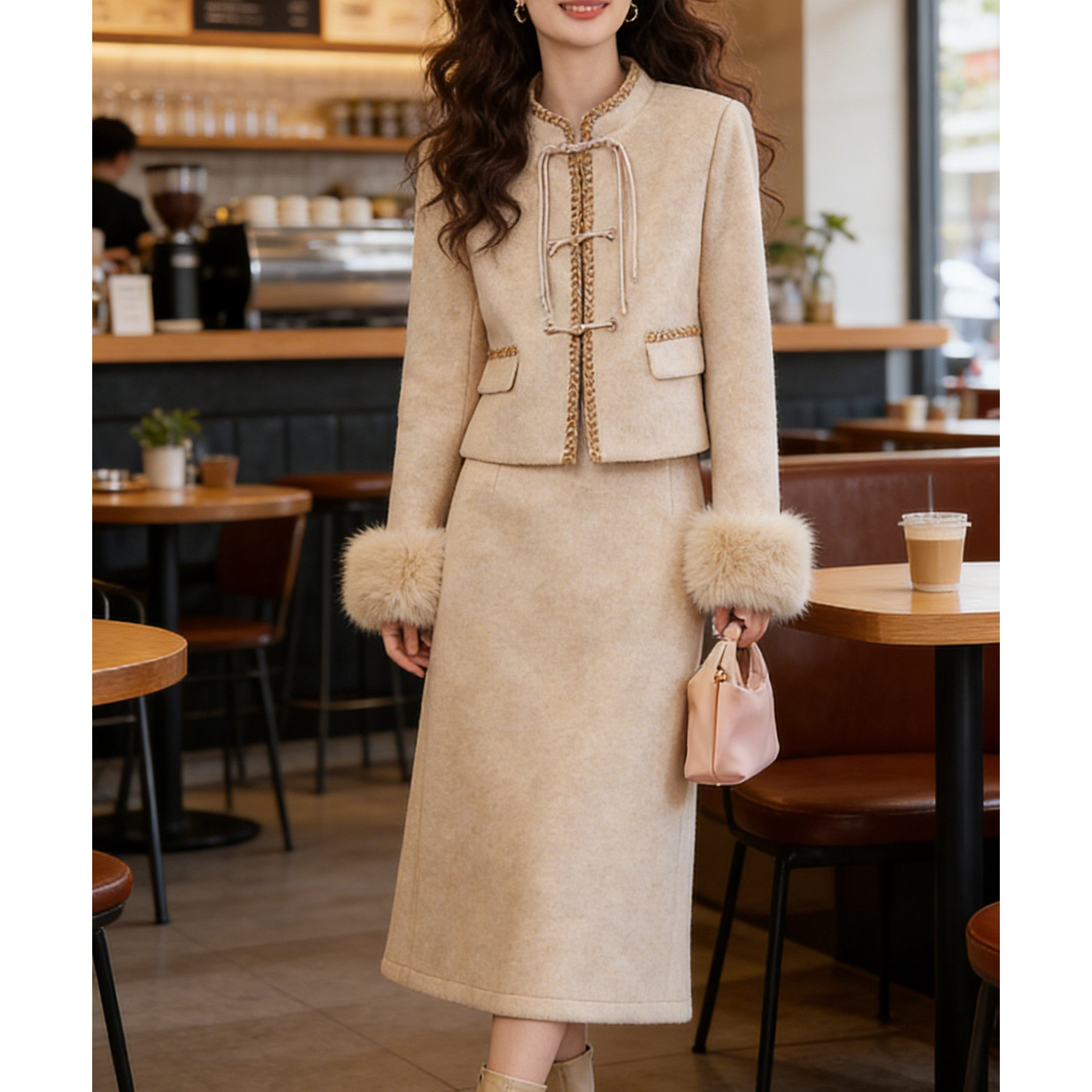 CATHYLADI新中式时尚加厚套装2026年冬季小香风外套半身裙两件套,淘宝优惠券,粉丝福利购,淘宝优惠卷