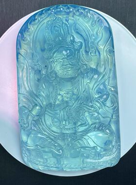 天然海蓝宝雕刻件吊坠原石摆件男女挂坠水晶收藏送礼