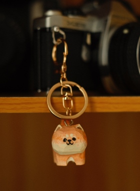 手作木雕柴犬小狗挂件包装饰公仔