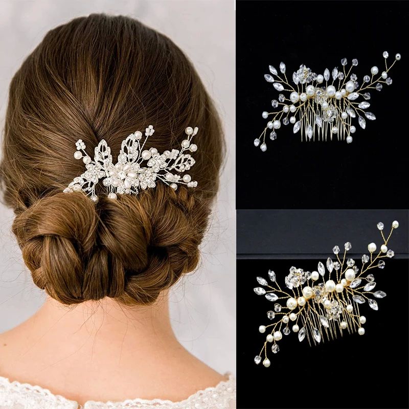 Crystal Pearl hairpin Hair Vine Tiaras Head piece Hair Comb - 图2