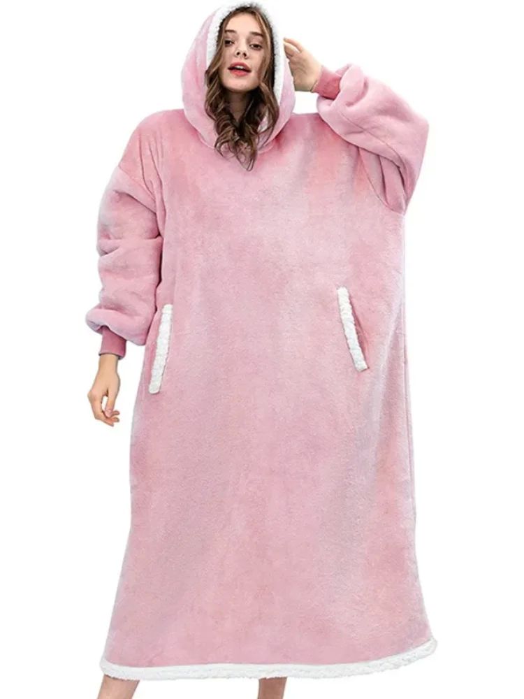 Women Hoodie Blanket Winter Warm Fleece Sweathirt Blanket Ov-图2