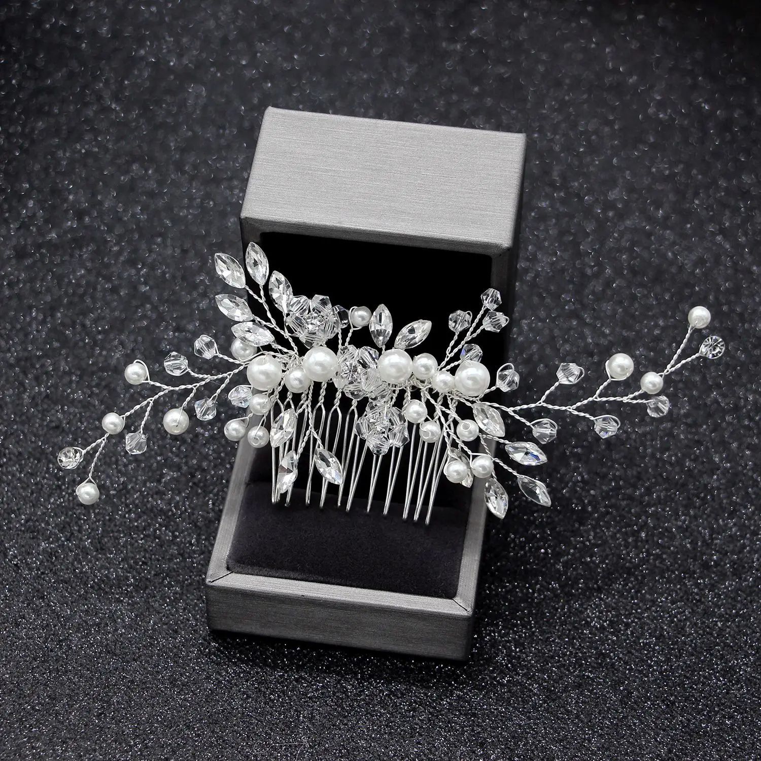 Crystal Pearl hairpin Hair Vine Tiaras Head piece Hair Comb - 图0