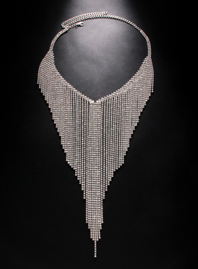 跨境水钻流苏满钻项链夸张个性街拍派对超闪颈链女士配饰