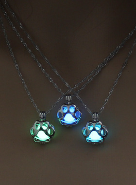 速卖通爆款热卖夜光笼子可开 可爱猫爪项链DIY吊坠甜心爱情配饰