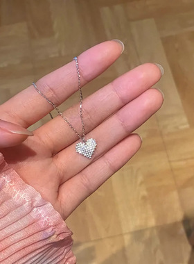 ins网红潮甜美小巧闪闪满钻爱心项链 设计感简约气质锁骨链配饰女