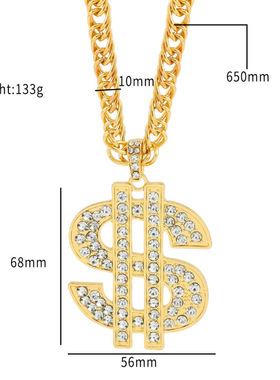 欧美嘻哈霸气粗美金符号项链合金镶钻个性潮人配饰字母美元吊坠