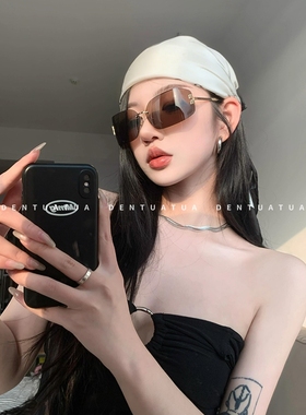 DENTUATUA Y2K千禧辣妹！25FW 复古无框金属字母墨镜太阳眼镜 女