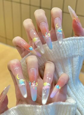 5D美甲贴纸莫奈花园油画风小野花