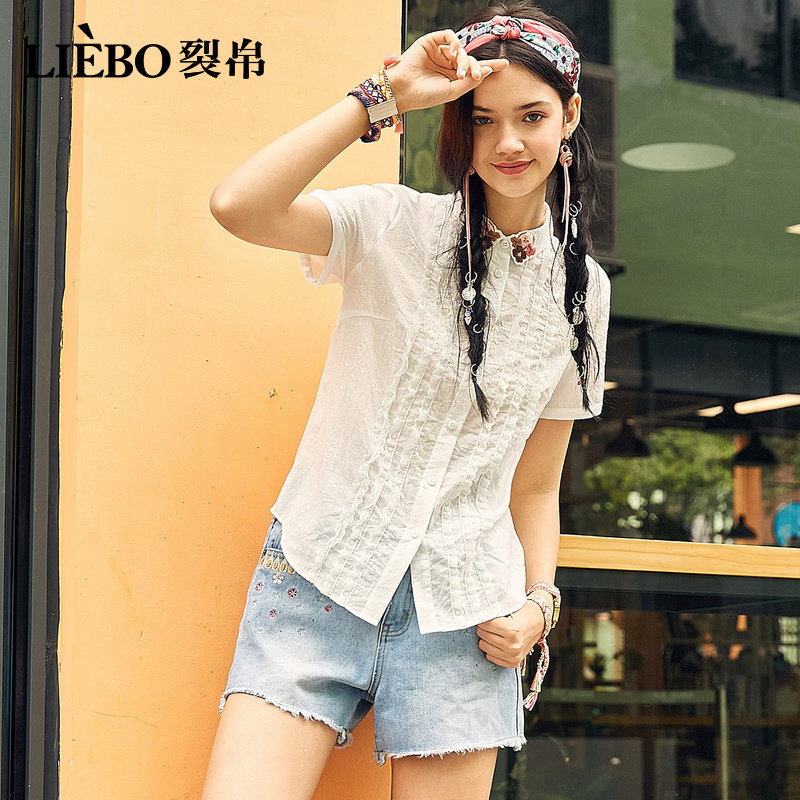 裂帛短袖女2019夏装新款洋气衬衫 裂帛立天衬衫