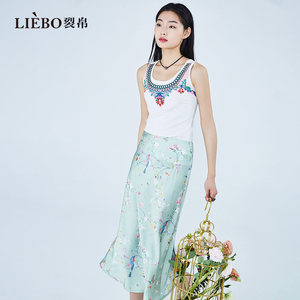 裂帛原创设计新中式国风飘逸垂坠感中长款度假民族风雪纺半身裙