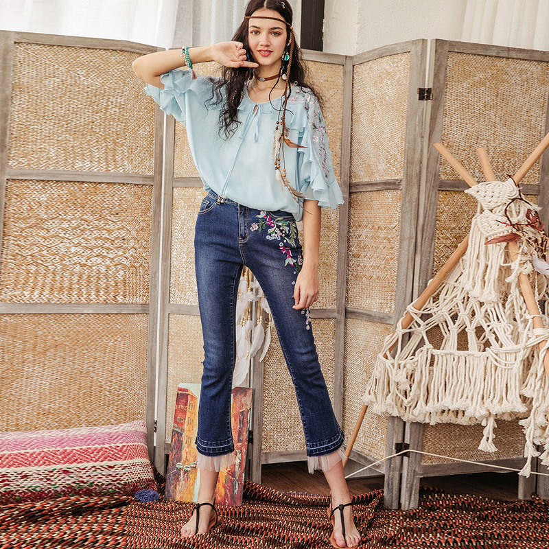 裂帛v领花边女2020新款夏装雪纺衫 裂帛立天蕾丝衫/雪纺衫