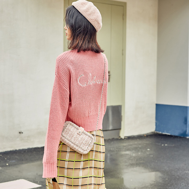 裂帛短款2020春装新款刺绣粉色开衫 裂帛立天毛针织衫