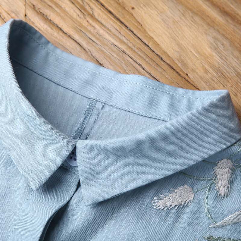 裂帛2019秋季新款翻领刺绣花衬衣 裂帛立天衬衫