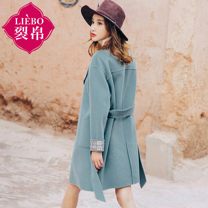 裂帛2020春新西服领刺绣双面呢大衣 裂帛立天毛呢外套