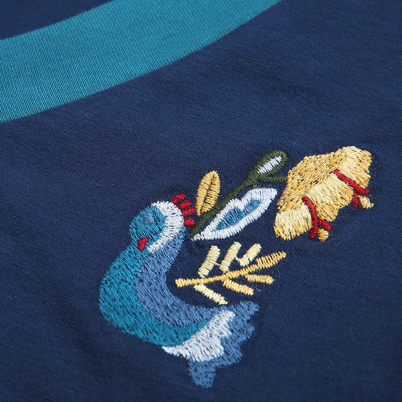 裂帛刺绣撞色v领短袖t恤女打底衫 裂帛立天T恤