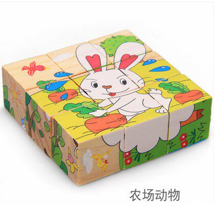 木质六面画9粒拼图儿童3D立体木制宝宝幼儿积木3-6周岁男女孩玩具 - 图1
