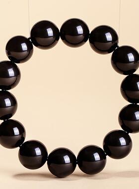 天然黑曜石手链黑色串珠单圈手串女生水晶珠子男生中式国风转运珠