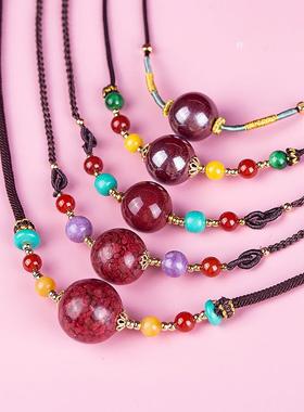 天然朱砂转运珠吊坠女士锁骨链相思红豆项链挂件高纯度高含量饰品