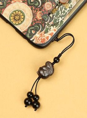 天然黑曜石小兔子手链本命年生肖属兔银曜石手串男女新年礼物挂件