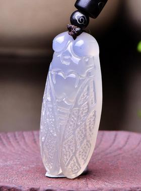 天然玉髓水晶知了蝉玉蝉吊坠知了毛衣链潮男女一鸣惊人金蝉项链