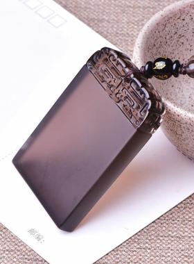 天然冰种黑曜石无事牌吊坠项链双貔貅男女款时尚生日礼物