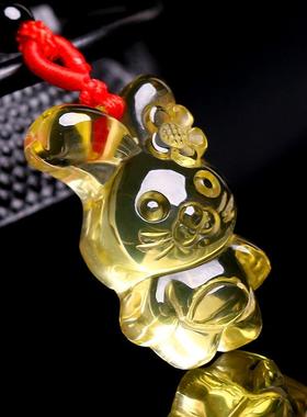 天然黄水晶吊坠12生肖属鼠牛龙蛇鸡猴子女款白水晶男士项链猪挂件