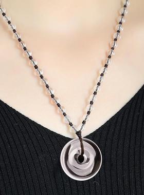 天然白水晶平安扣吊坠天然水晶白色透明原石项链饰品挂坠男女佩戴