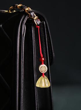 天然黄水晶莲蓬吊坠女款手机链挂饰高级感钥匙扣挂件男士创意礼品