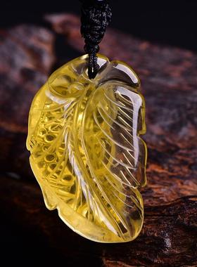 天然黄水晶貔貅树叶吊坠男女玉石一夜暴富玉石项链玉坠玉佩男女