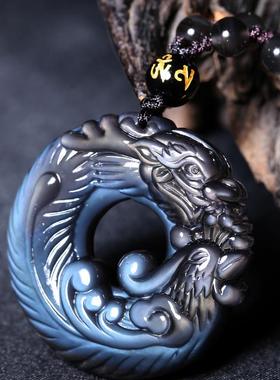 蓝眼黑曜石本命年平安扣吊坠犀凤守禄吊坠2025蛇年生肖项链礼物
