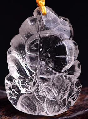 天然白水晶狐狸吊坠饰品九尾狐狸项链白狐挂件锁骨链九尾狐毛衣链