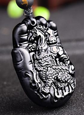 2025年生肖马麒麟送福黑曜石转运珠吊坠项坠项链男女士礼物饰品