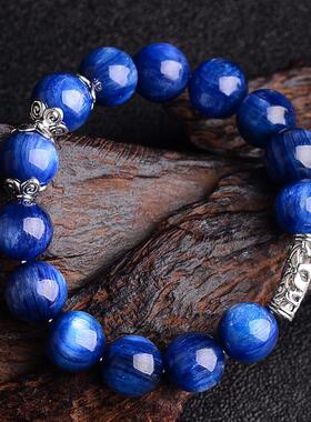 紫冰银镶嵌猫眼蓝绒晶饰品手链手串饰品女士川字掌结印石碑护身符