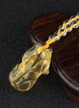 天然黄水晶小老鼠吊坠12生肖鼠属牛六合佩戴男士项链挂件饰品女款