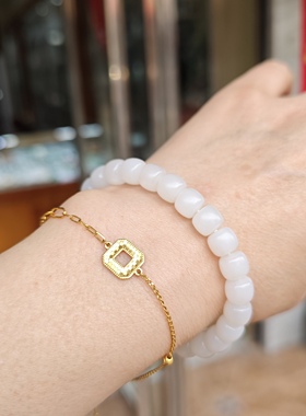 天然新疆羊脂白玉玉石手串女款老型珠直切手链玉石手串男女款玉石