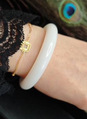 高档老坑和田玉手镯少女新疆羊脂白玉国风证玉石镯子妈妈女友女款