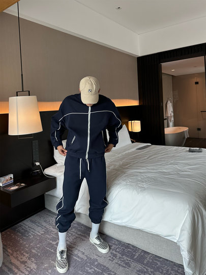 JZD【球场C位】冬季美式高街运动休闲套装 廓形卫衣外套收口卫裤