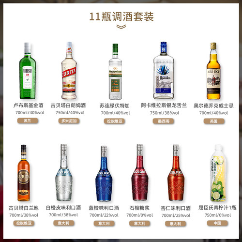 原装进口洋酒六大基酒长岛冰茶鸡尾酒调酒基酒组合套装龙舌兰金酒 - 图3