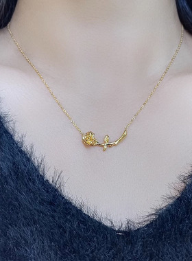 浪漫复古花朵小众设计轻奢钛钢3D立体玫瑰花项链女款锁骨链防过敏