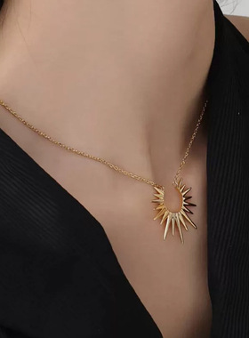 欧美冷淡风太阳项链女光芒万丈锁骨链小众轻奢个性钛钢镀金饰品