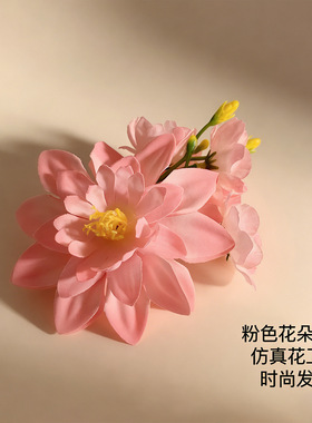 甜美度假风仿真花朵飘带发夹女春夏氛围感刘海侧边夹新款发卡发饰