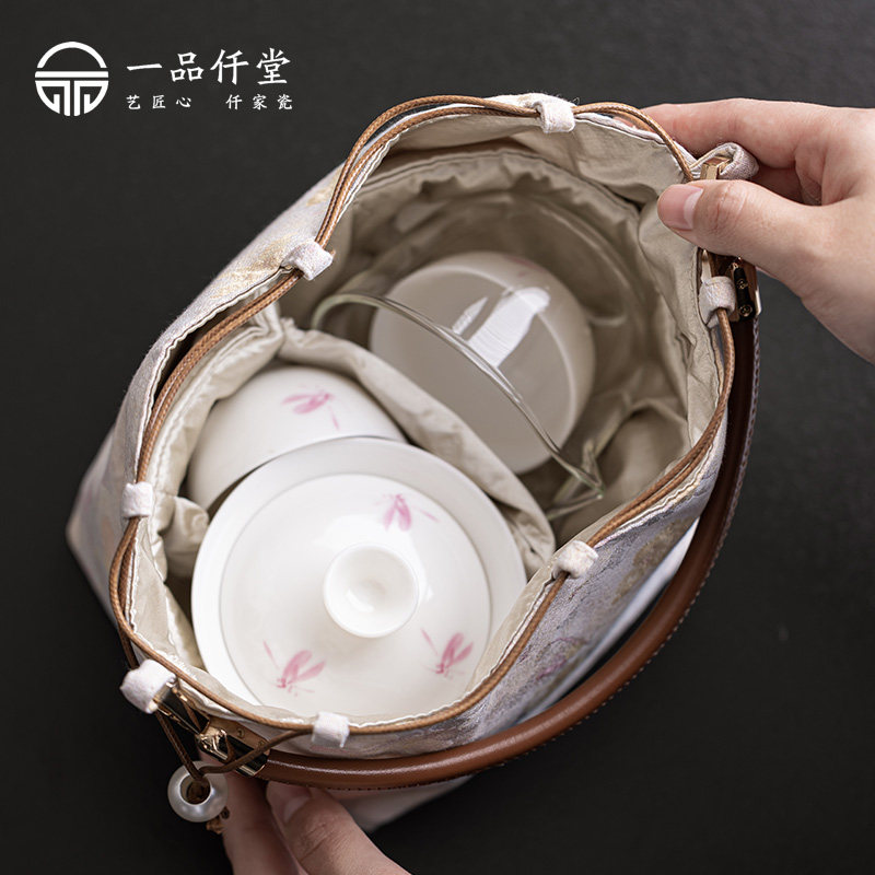 粉色旅行布包中式茶事包外出携带闺蜜姐妹旅行包收纳手提高端布包,淘宝优惠券,粉丝福利购,淘宝优惠卷