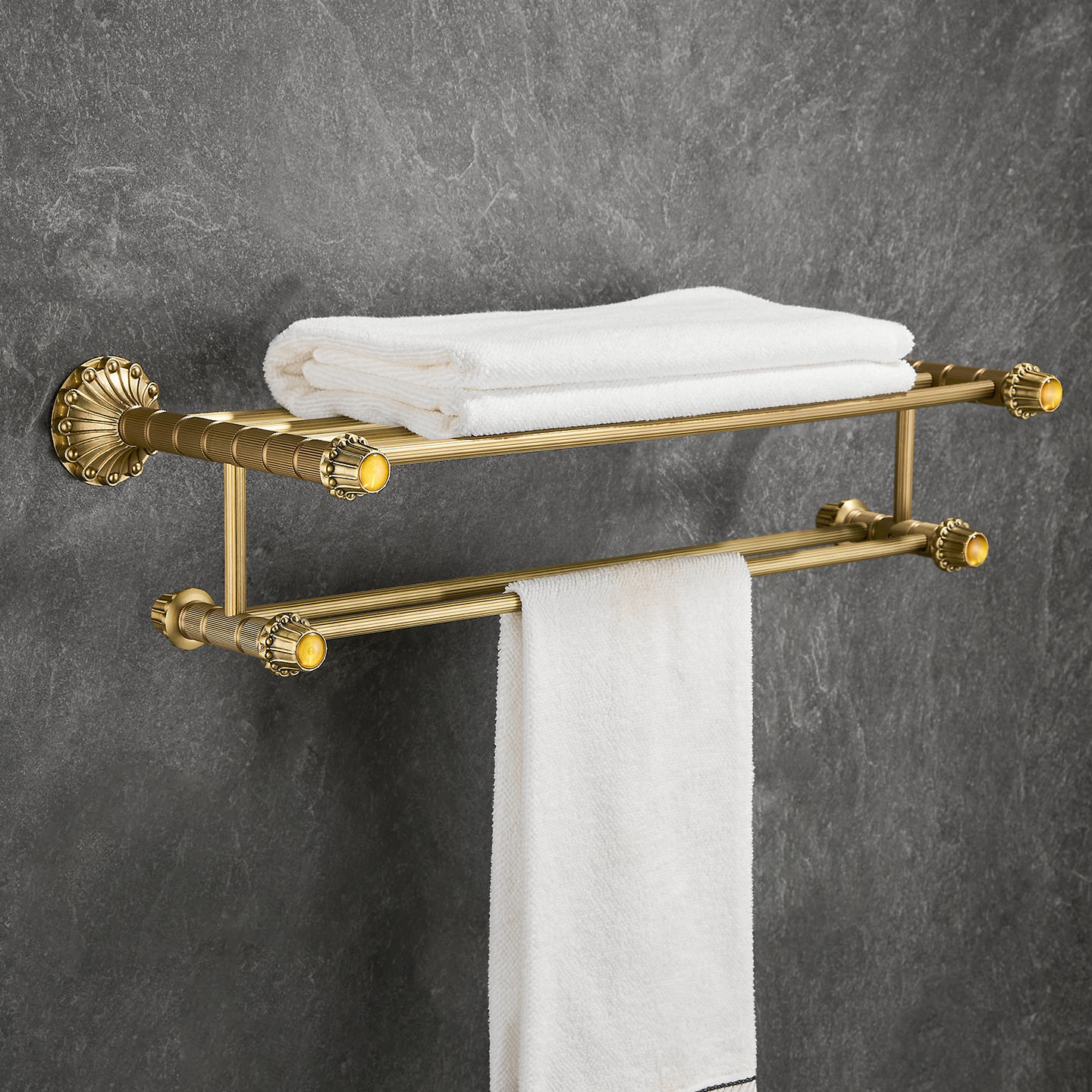 高端法式全铜仿古浴巾架浴室置物架复古毛巾架套装卫生间五金挂件 - 图0