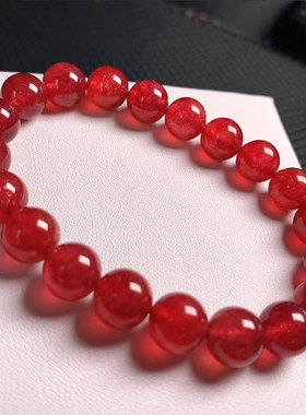天然草莓晶手链单圈车厘子鸽血红
