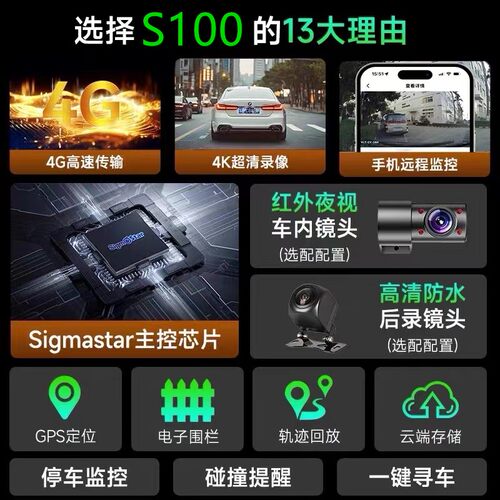 2025款4K高清行车记录仪4G远程监控带GPS定位车辆停车车内外双录 - 图0