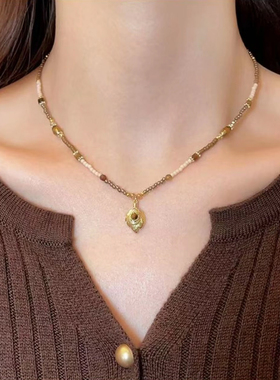 秋冬莫瑞风虎眼石吊坠项链锁骨链