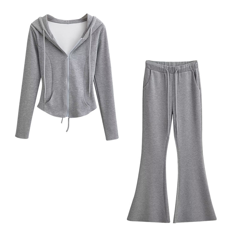 liviahome 辣妹拉链收腰上衣连帽卫衣套装抽绳微喇休闲裤两件套女,淘宝优惠券,粉丝福利购,淘宝优惠卷