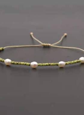 天然淡水珍珠miyuki米珠编织设计 时尚简约友谊绳小手链 学生闺蜜