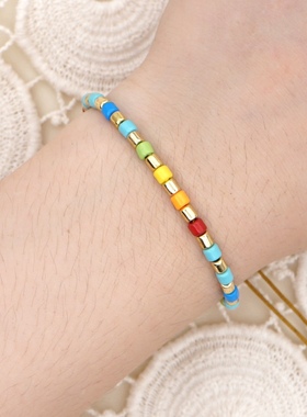 小众设计波西米亚风彩虹手串 ra同款搪瓷合金烤漆夏日彩色小手链