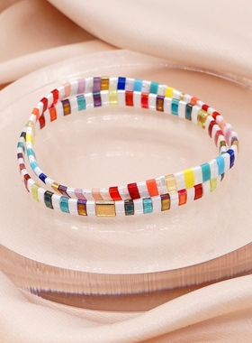 小众设计波西米亚风tila珠手工串珠个性春夏彩虹相间小手链女